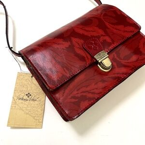NWT Original PATRICIA NASH Leather Locri Printed Crossbody Leather Leaves Red